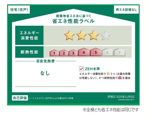松戸市常盤平双葉町新築戸建【常盤平第三小学校：9分】の省エネ性能ラベル|省エネ性能ラベル・ZEH水準