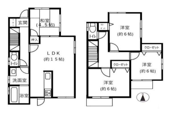 磯城郡田原本町新木　一戸建の間取り|■広々したリビング１５帖・４ＬＤＫの間取り！大容量の収納など、ご家族のお住まいにピッタリです！