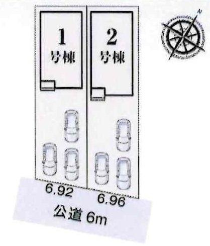 岡崎市上地　全2棟・1号棟の区画図|1号棟です。