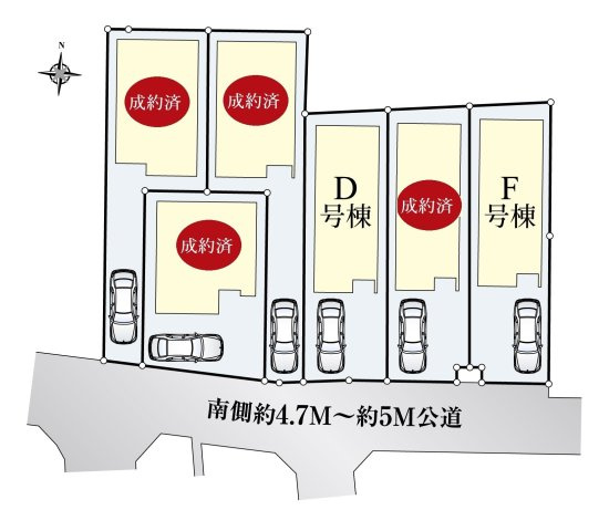 練馬区桜台4丁目 全6棟 F号棟の区画図|南側公道に面する日当り良好な全6棟
全棟土地・建物面積105㎡超のゆとりある邸宅です♪