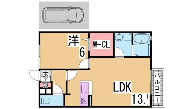 神戸市須磨区車字梨川のアパートの間取り