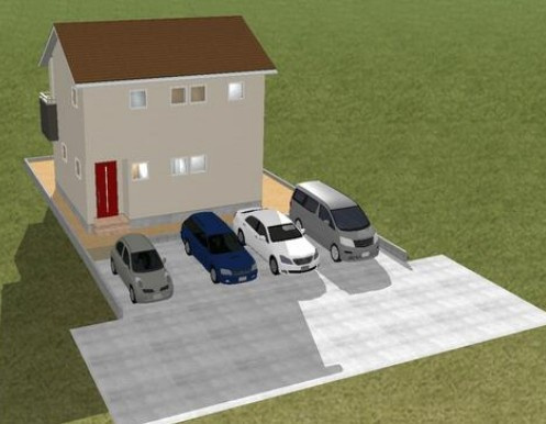 【土地】鶴ヶ島市松ヶ丘建築条件付き売地の完成予想図|完成予想外観です
駐車スペースも広々