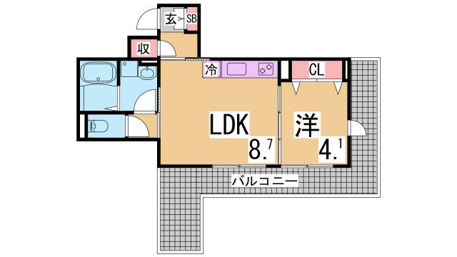 神戸市兵庫区下沢通７丁目の賃貸マンションの間取り