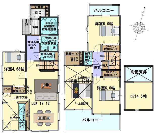 【参考プラン】 | 新座市野寺1丁目　建築条件付売地　全6区画　(保谷店) | 1区画/建物面積：97.82ｍ2、建物標準価格：1600万円
SIC、パントリー、ロフトなど豊富な収納を備えた住まいを建築可能です。※図面を基に作成しています。現況と異なる場合は現況を優先いたします。
