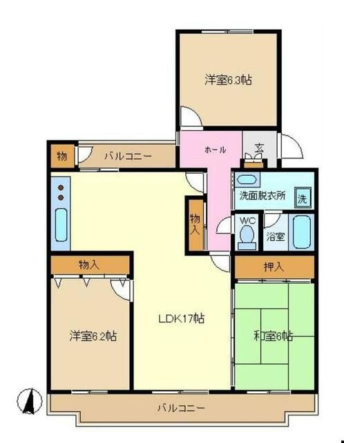 西所沢椿峰ニュータウン１０５街区　中古マンションの間取り