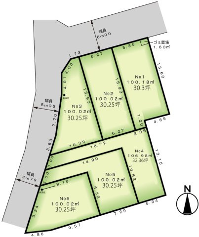 【土地図】 | 新座市野寺1丁目　建築条件付売地　全6区画　(保谷店) | 2区画/全6区画の開発現場の為、住環境良好です！※図面を基に作成しています。現況と異なる場合は現況を優先いたします。