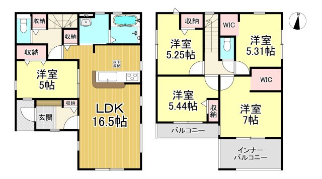 知多市岡田字開戸　全4棟　1号棟の間取り|5LDK+2WIC☆