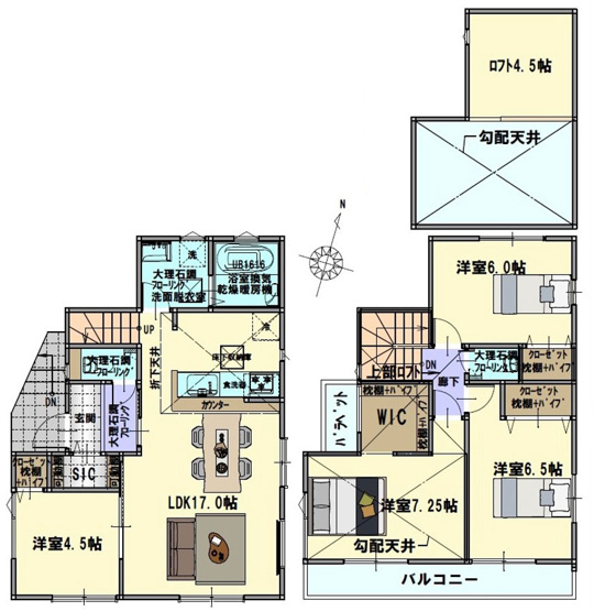 【参考プラン】 | 新座市野寺1丁目　建築条件付売地　全6区画　(保谷店) | 3区画/建物面積：96.47ｍ2、建物標準価格：1600万円
SIC、WIC、ロフトなど豊富な収納を備えた住まいを建築可能です。※図面を基に作成しています。現況と異なる場合は現況を優先いたします。