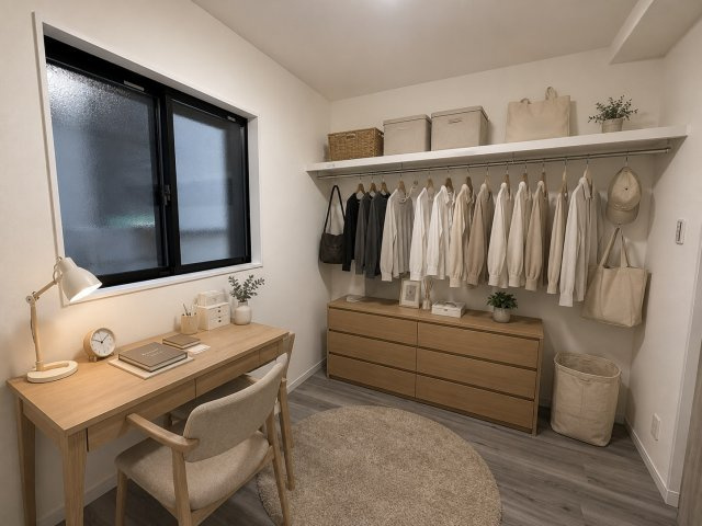 西野山欠ノ上町の洋室|納戸は収納としてはもちろん、お部屋としてもご利用いただけます！テーブルやイスを置いて書斎になどいかがでしょうか？？※家具はCGによるイメージです（R8.7撮影）