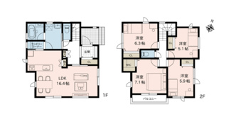 【間取り】 | 新潟市東区船江町1丁目  C棟 | 4ＬＤＫ＋WICの間取りです。
駐車スペース2台可！