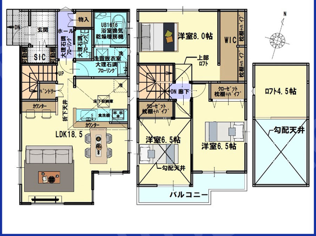 【参考プラン】 | 新座市野寺1丁目　建築条件付売地　全6区画　(保谷店) | 5区画/建物面積：96.26ｍ2、建物標準価格：1600万円
SIC、WIC、ロフトなど豊富な収納を備えた住まいを建築可能です。※図面を基に作成しています。現況と異なる場合は現況を優先いたします。