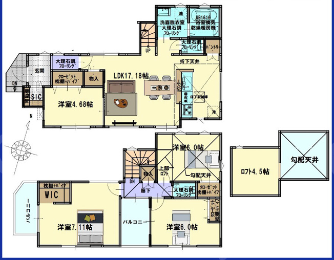 【参考プラン】 | 新座市野寺1丁目　建築条件付売地　全6区画　(保谷店) | 6区画/建物面積：100.62ｍ2、建物標準価格：1600万円
SIC、WIC、ロフトなど豊富な収納を備えた住まいを建築可能です。※図面を基に作成しています。現況と異なる場合は現況を優先いたします。
