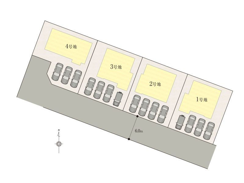 野市1号棟　新築一戸建て4LDKSの区画図|全4区画☆1号地は4台駐車可能！