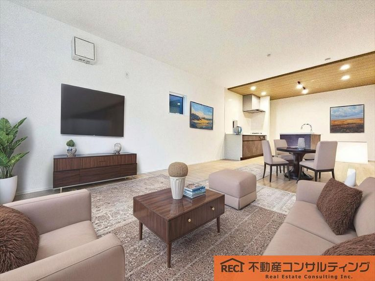 神戸市灘区高尾通1丁目　新築戸建　2号棟の居間・リビング|家事動線がスムーズな1階リビング仕様！