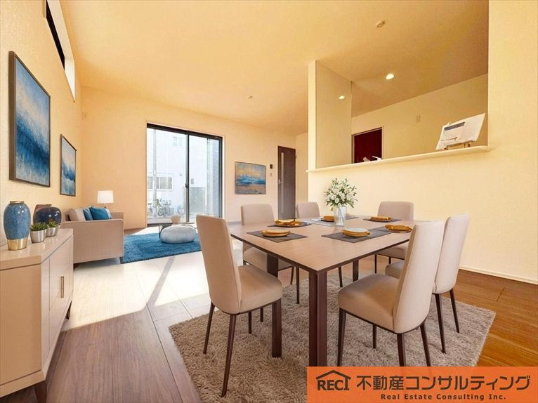 西宮市南甲子園2丁目　新築戸建　1号棟の居間・リビング|開放感のある角地！