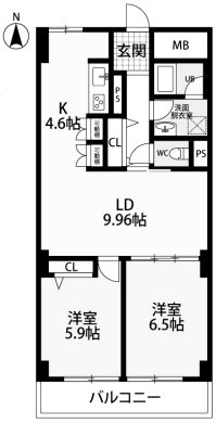 上野ハイツの間取り|摩耶小学校徒歩6分