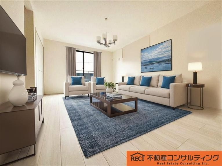 神戸市灘区神ノ木通3丁目　新築戸建　2号棟の居間・リビング|明るい2階リビング！