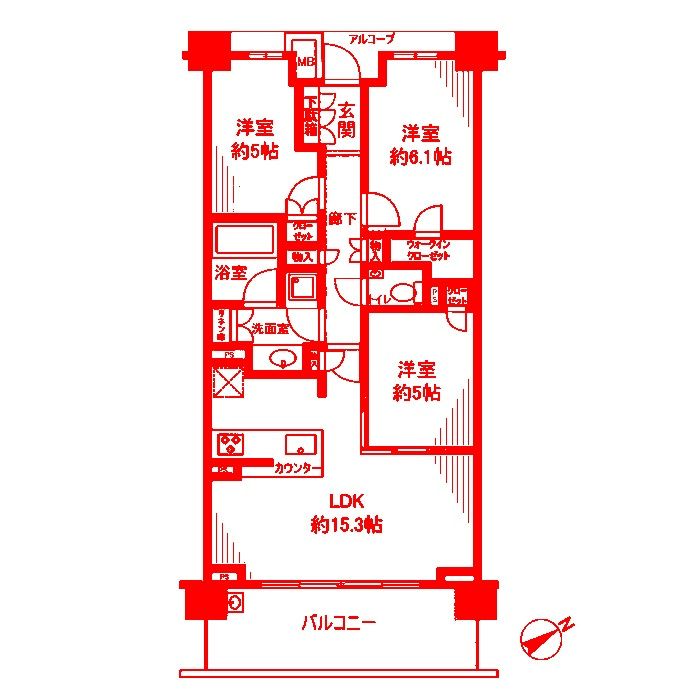 ザ・パークハウス東戸塚レジデンスの間取り|洗面台とトイレが別の空間になります♪