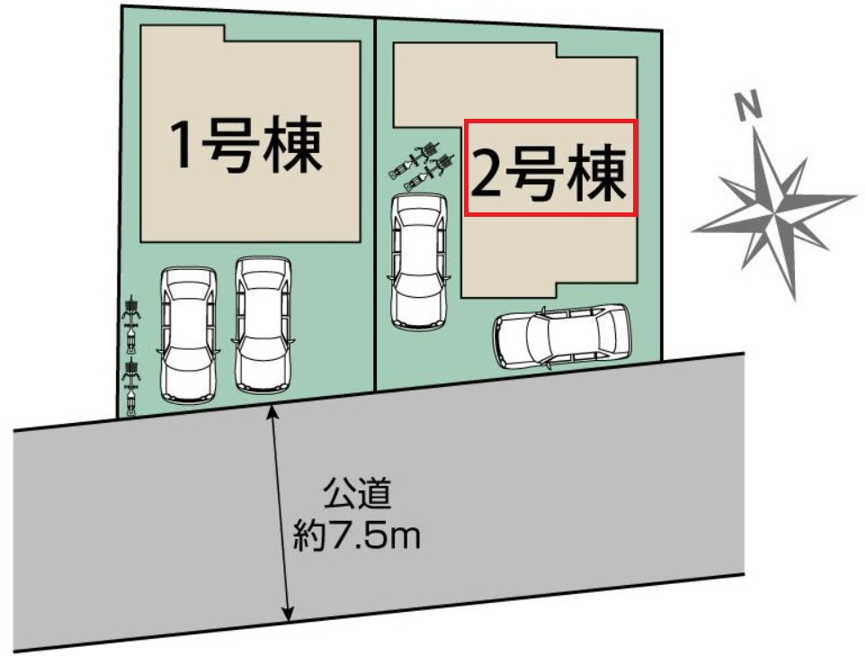 ブルーミングガーデン宇都宮市雀の宮6丁目の区画図|【全2棟】各号棟の詳細については、お気軽にお問い合わせください♪