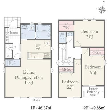 熊本市北区八景水谷３丁目の一戸建ての間取り