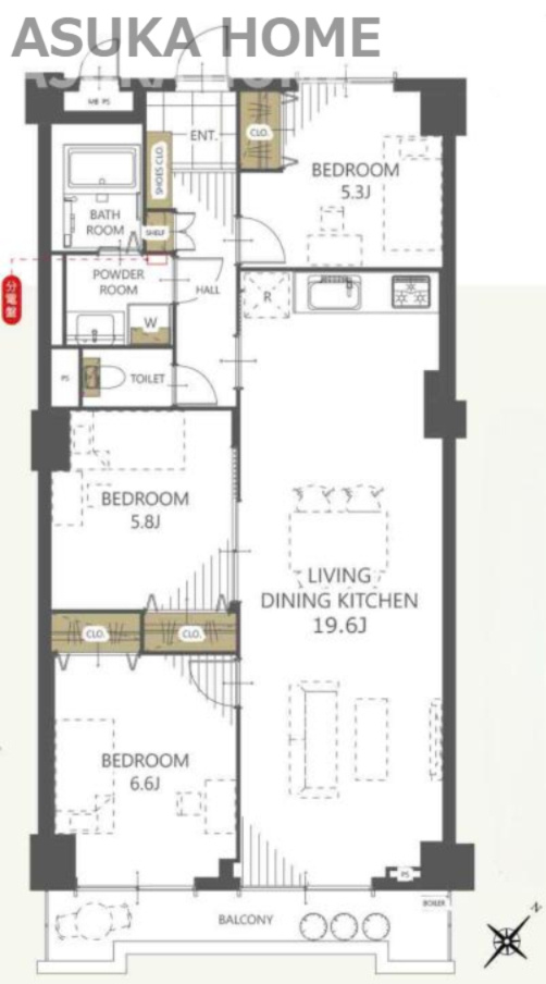 ハイマート横浜の間取り|南東向きベランダ　ペット可物件　明るい広々リビング