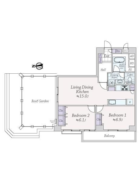 イトーピア南麻布マンションの間取り|イトーピア南麻布マンション：全居室に収納・窓が付いた２ＬＤＫリノベーション物件は全居室６．１帖以上の暮らしやすいお部屋です！