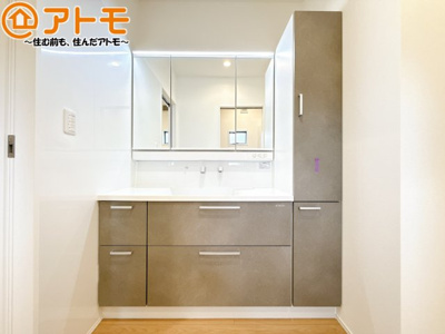 【独立洗面台】 | 葵区羽鳥4　新築戸建　A区画 | 壁付け水栓の洗面台は水垢がたまりにくく、お掃除がしやすいですね♪