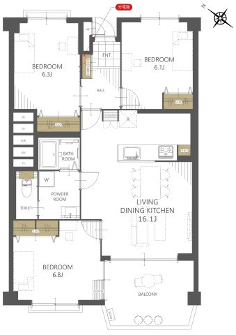 六実マンションの間取り|※仮の間取りのため変更の可能性があります