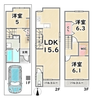 【参考プラン】 | 下京区西七条名倉町　建築条件付 | 《参考プラン》建物価格：1898万円　延床面積：79.97平米（1F：21.45平米　2F:30.17平米　3F:28.35平米）