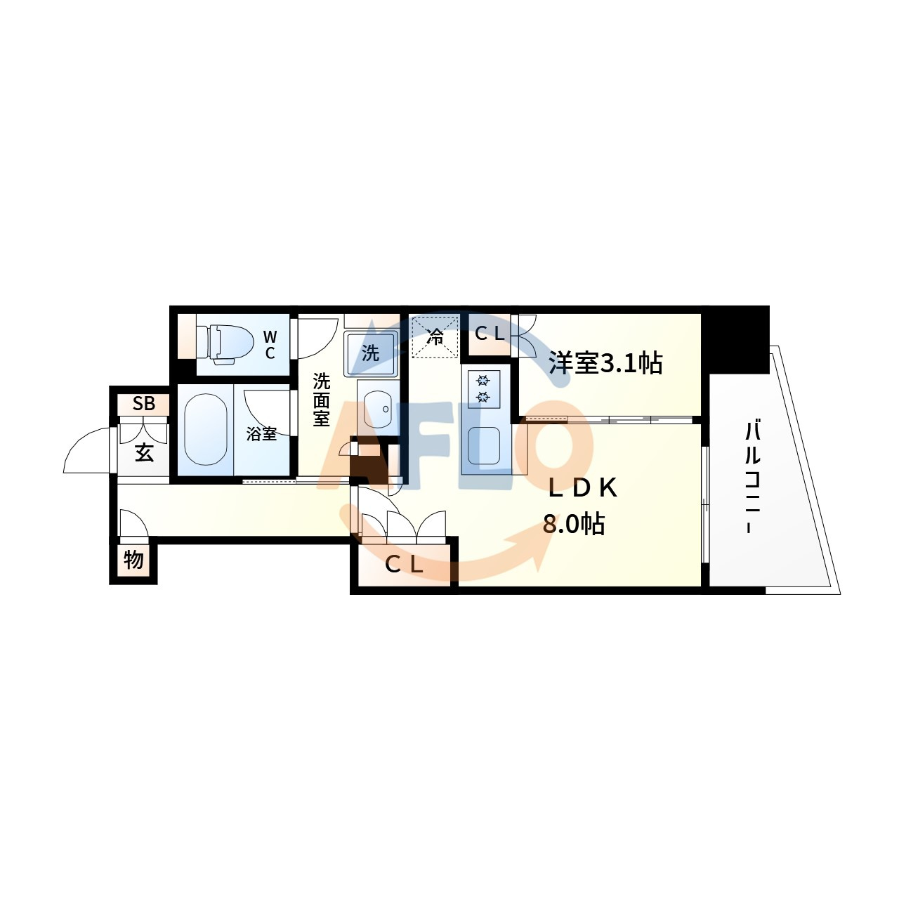 コンフォリア・リヴ本町WEST　Qの間取り