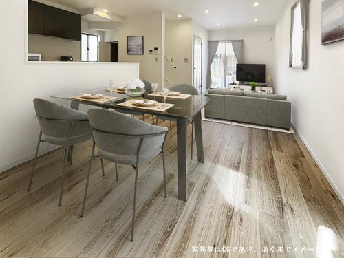 鳥居前町の完成予想図|【施工例】
ご家族みんながゆったり寛げる開放感たっぷりのリビング。広々としたリビングでは家具選びも楽しみの一つになりますね。