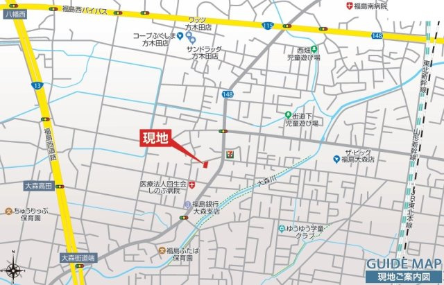 新築戸建・新築建売　福島市大森高畑　大森小・信夫中の地図|現地案内図