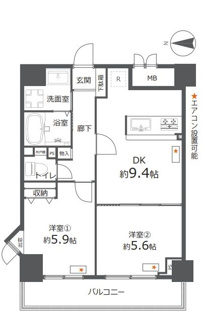 【間取り】 | ロイヤルステージ海老名Ⅲ | 西向き　2DK　