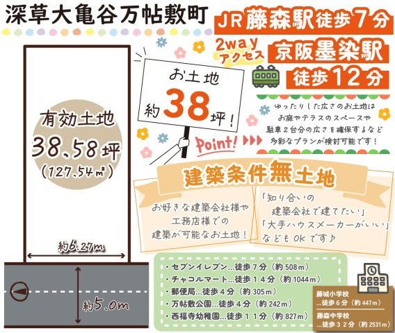 深草大亀谷万帖敷町　建築条件無土地