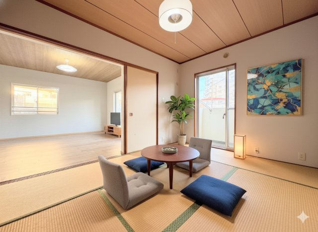 コスモ戸塚リベラヒルズＣ棟の和室|◆明るく暖かな陽射しが射し込むLDK。隣接する和室とつなげれば、約26帖の大空間に変身です。開放感ある快適で穏やかなプライベート空間です。(家具はイメージ写真です）