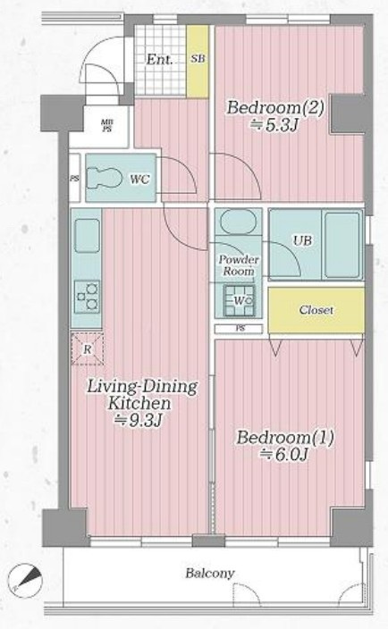 サンピア浮間舟渡の間取り|サンピア浮間舟渡：北西向き角部屋につき眺望・通風良好！全居室に窓が付いており空気の入れ替え出来る２ＬＤＫリノベーション物件です！
