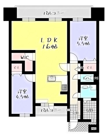 ーサンライフ門司駅前ー2LDKー中古マンション　【門司区　中古マンション】の間取り|ファミリーにも単身にも使いやすい2LDKの間取り
