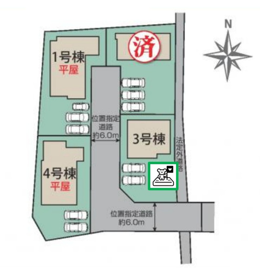 【区画図】 | 前橋市総社町植野　新築住宅 | 隣家との間隔も大きいので、休日はお庭に皆で集まってBBQもできます。