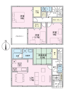 【間取り】 | 甲斐市篠原 新築全2棟 2号棟 日当り良好 車並列3台 |  建物面積98.81ｍ2 4LDKの間取り 2階全室2面採光+南向き