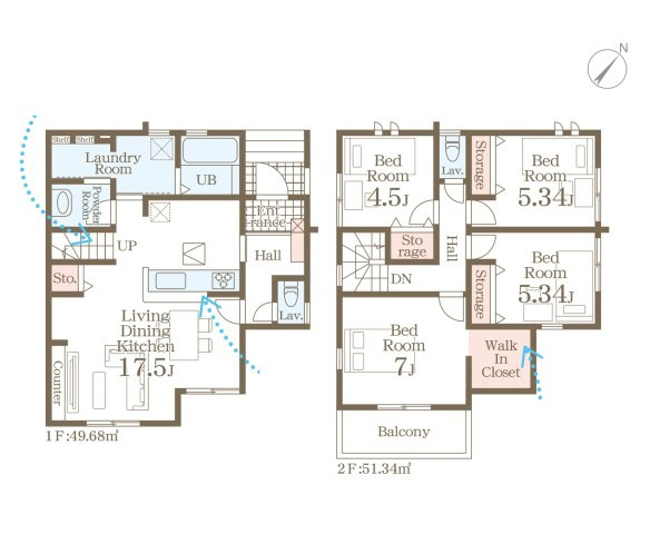 糟屋郡粕屋町柚須第2-１棟（１号棟）の間取り|全居室収納付きで便利です。