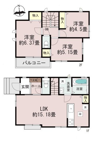 福岡市西区拾六町４丁目第１-２棟（B号棟）の間取り|全居室収納付きで便利です。