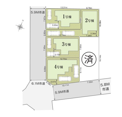 福岡市中央区笹丘２丁目第1-5棟（4号棟）の区画図|配置図（4号棟）
