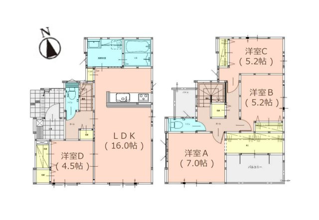 大野城市牛頸2丁目第2-1棟(1号棟)の間取り|全居室収納付きで便利です。