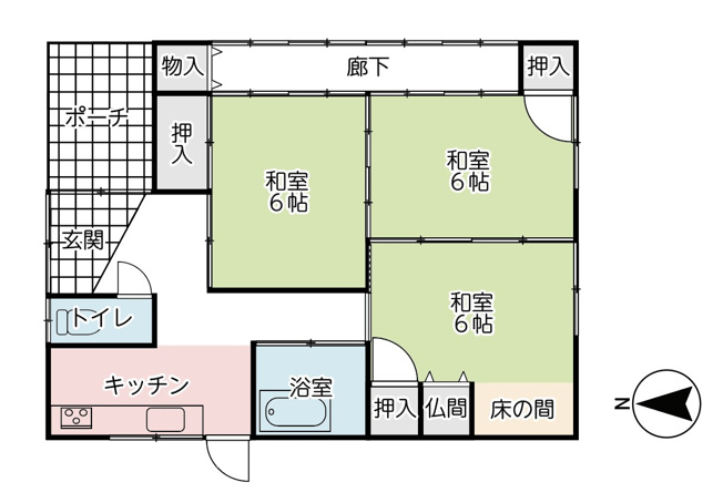 【間取り】 | 東根市本丸北　平屋中古戸建