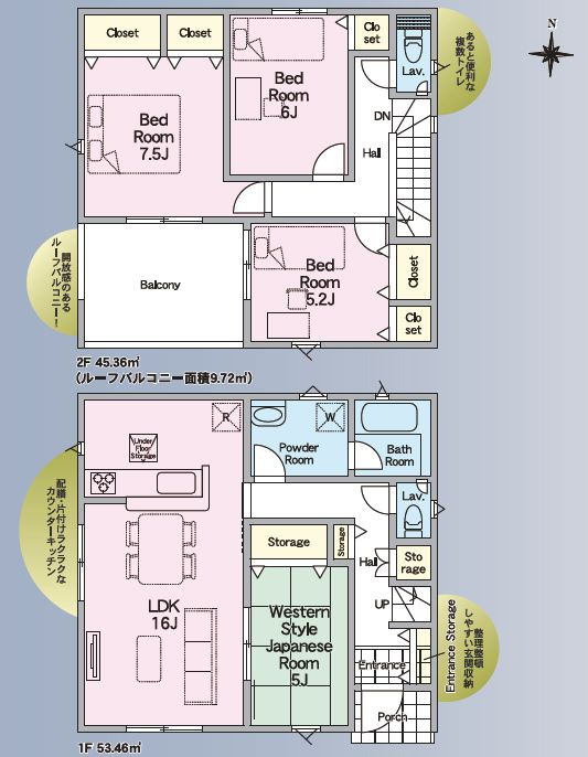 小山市横倉第４（Ⅰ期）　2号棟の間取り|（2号棟）