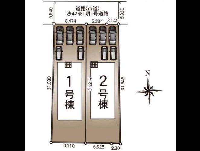 都城市早水町の新築一戸建の区画図