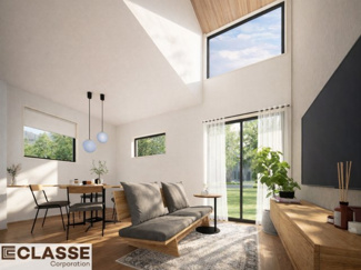 【その他】 | 宇治市木幡北山畑　新築戸建 | 高天井で、実際以上の広がりを感じるLDK。
木目と間接照明が調和し、開放感と温もりを備えた心地が良いホテルライクな空間です。