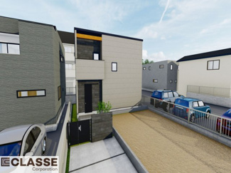 【外観パース】 | 宇治市木幡北山畑　新築戸建 | 落ち着きと上質さを兼ね備え、街並みに自然と映えるホテルライクな佇まいです。