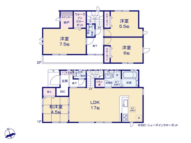 八王子市　石川町　新築一戸建て　８期の間取り|～南向き4LDK　リビング階段の間取りです～