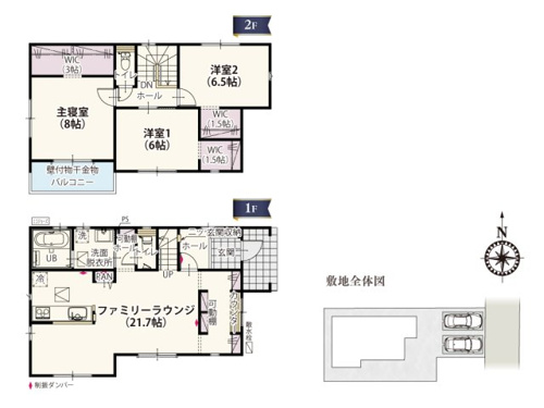 【間取り】 | 21.7帖のLDKは大きいソファーなどが置ける開放的な広さ！東側にはカウンターと収納付きのスペースを設けたので、お子様の勉強やテレワークなどの作業ができます♪